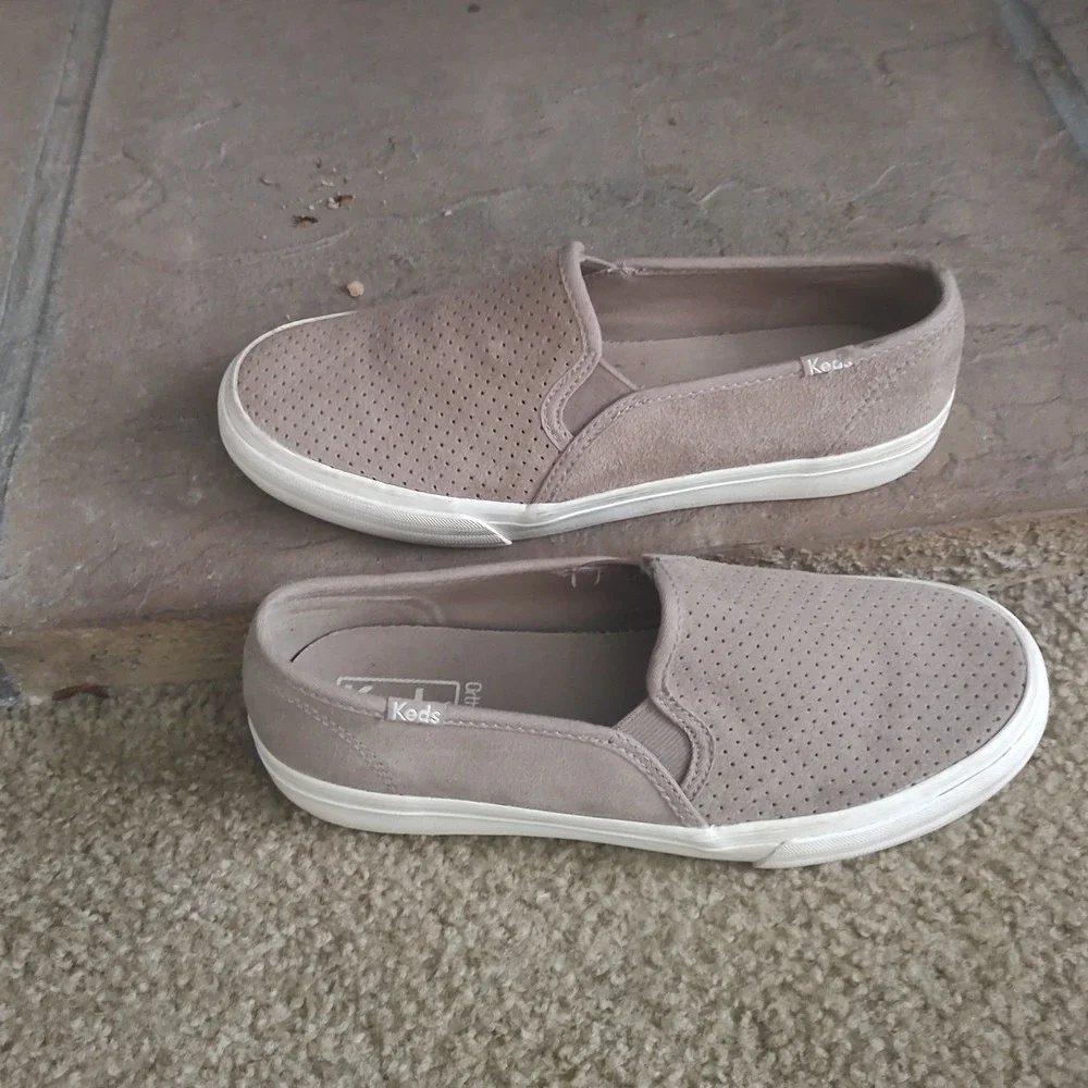 Keds Kids Taupe Suede Perforated Slip On‎ Sneakers Ortholite Beige Shoes